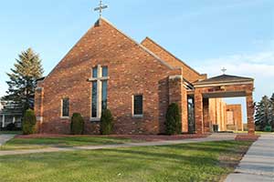 The outside of the Church of St. Max Kolbe